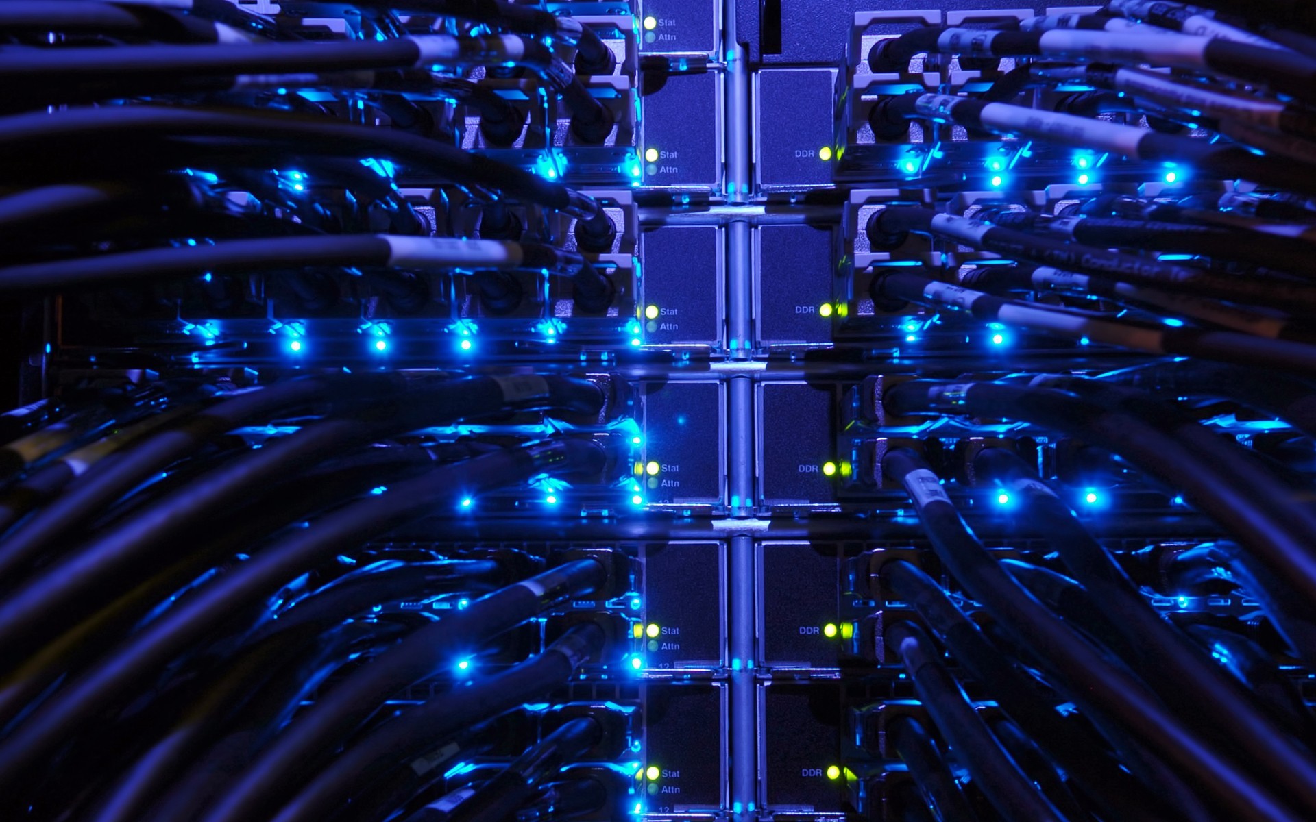 Network cabling and illuminated server equipment